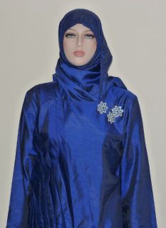 EID Blue Wedding Dupioni silk Islamic Muslim Abaya Dress Jilbab with 