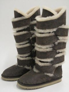 Mou Dk Brown Textured Leather Sherpa Lined Boots 7.5 $525