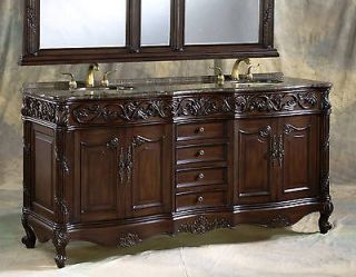 72 Double Sink Bath Vanity Cabinet with Marble Top #7772 PNF