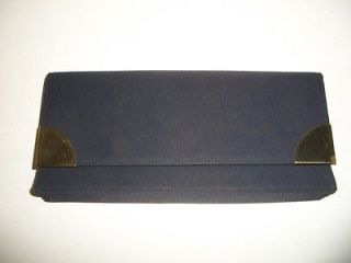 vintage black cloth clutch purse handbag brass corners leather lined 