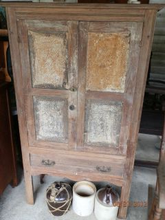 Antique orig Primitive Pie safe, Tin panels, china sideboard, jelly 