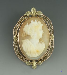 DIANA CARVED SHELL CAMEO TWO TONE 10K GOLD PIN/PENDANT