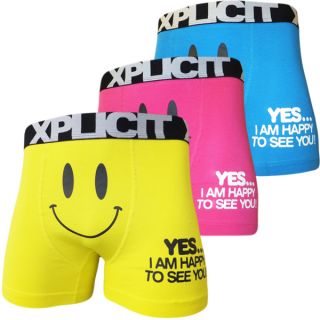   Boxer Short Underwear Pants Novelty Funny Happy Pack Of 3 S M L XL
