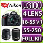 NEW Nikon D3100 SLR 4 Lens Kit:18 55 + 55 200 16GB KIT