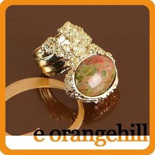 SZ 8 Russian Unakite Gemstone Chunky Armor Knuckle Cocktail Ring g141