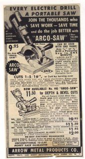 VINTAGE ARROW METAL PRODUCTS ARCO SAW PRINT AD 1951