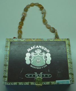 Vintage Collectible Cigar Box Purse Macanudo Polished Rock Bead Velvet 
