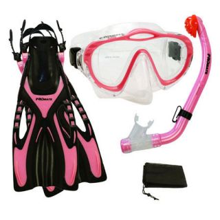   Junior Snorkeling Scuba Diving PURGE Mask DRY Snorkel Fins w/ Mesh Bag