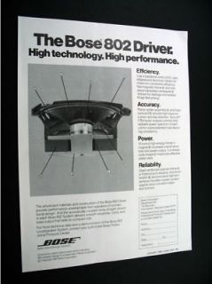 Bose 802 Driver loudspeaker system 1982 print Ad