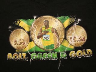   Shirt USAIN BOLT GREEN & GOLD BEIJING OLYMPICS 2008 black size sz M