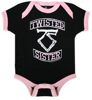   Twisted Sister Bones Logo Baby Onesie Kids Child Rock Black Pink Cute