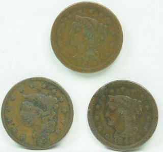 1835 1848 1852 US LARGE CENT ONE CENT COINS