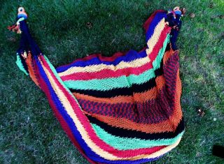 HAMMOCK Colorful Multi color with Crocheted Balls and Tassels on Ends 