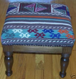 Turkish Handmade Kilim Upholstered Ottoman/Footstool