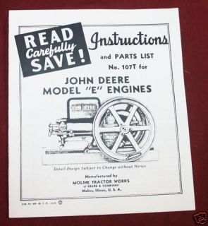 John Deere E hit & miss engine parts list instructions