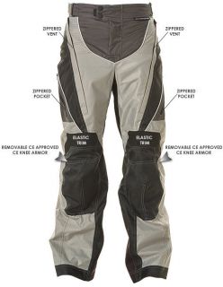   Black and Silver Tri Tex Fabric Motorcycle Pants with Level 3 Armor