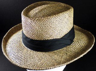 Plain Band Lined Brim Mens Straw Hat