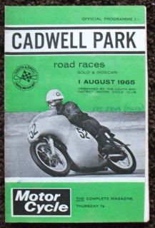 CADWELL PARK SOLO & SIDECAR MOTORCYCLE ROAD RACE PROGRAMME 1 AUG 1965