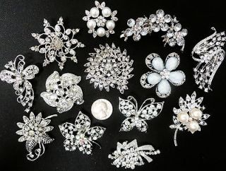 13 Vintage Style BROOCHES Pin RHINESTONE PEARL Wedding Bouquet 