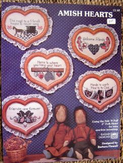 PATTERN counted cross stitch AMISH hearts quilt PATCHWORK dolls hats 