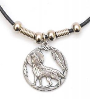 HOWLING WOLF PEWTER NECKLACE 22.5 ADJUSTABLE CORD NEW