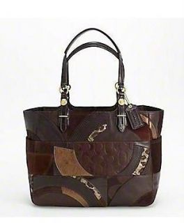 COACH BROWN LEATHER OCELOT PATCHWORK GALLERY TOTE BAG PURSE NWT 15459