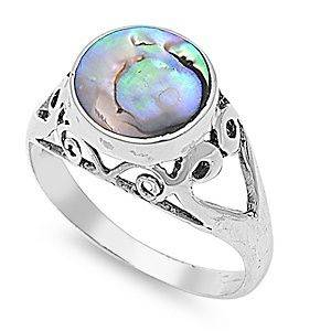   STERLING SILVER RING ABALONE MOTHER OF PEARL SIZE 7  10 MM GEMSTONE