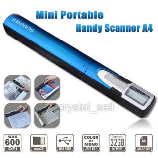 NEW Blue HANDHELD PORTABLE SCANNER 600DPI A4 Photo Handy scan   USA 