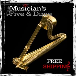NEW 24K Gold Lyon & Healy Harp Pin Brooche   Music Gifts Jewelry Band