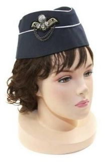 AIRLINE STEWARDESS MILITARY STYLE FASHION HAT NAVY BLUE NEW
