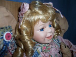 ANGELINA 20 porcelain DOLL quilted calico wings angel seated curly 