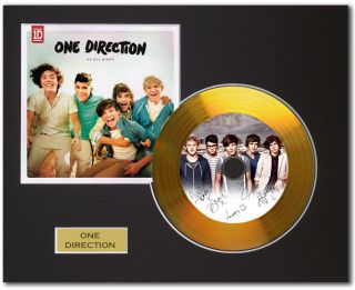 One Direction Signed Gold CD, Album Cover, Name Plate. Beveled Mount 