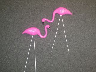   2pc) Mini Pink Flamingo Plastic Yard Ornament  New in Box