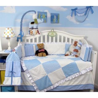 Blue Minky Dot Chenille Baby Crib Nursery Bedding Set 13 pcs included 