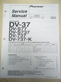 Pioneer Service Manual~DV 37/S​77/S737/737/K DVD Player~Origina​l 