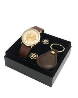 Pierre Cardin Mens Gold Plated Designer Watch Cuff Links & Key Fob 