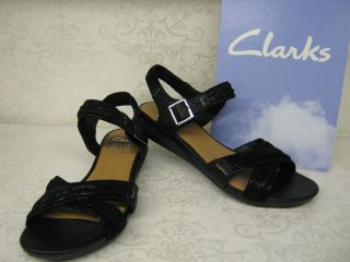 Clarks Roof Dance Black Leather Casual Two Part Active Air Sandals