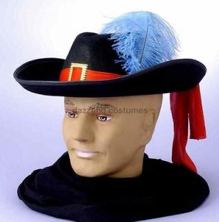 adult musketeer black hat blue feather buckle pirate cavalier costume 