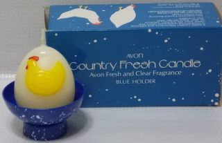 NEW Vintage 1985 Avon Country Fresh Chicken & Egg Candle w/ Blue 