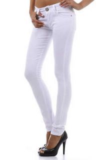 Womens Premium White Denim 5 Pocket Zipper Casual Long Skinny Jeans 