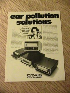 1970 CRAIG CAR STEREO ADVERTISEMENT 8 TRACK PLAYER AD
