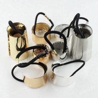   GOLD SILVER TONE CHIC HAIR CUFF WRAP PONYTAIL HOLDER ELASTIC BAND
