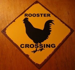  ROOSTER CROSSING Country Primitive Farm Barn Kitchen Home Decor Sign