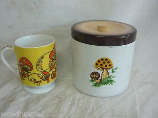 Vintage MUSHROOM COFFEE CUP MUG TEA CANISTER CONTAINER 1970s retro 
