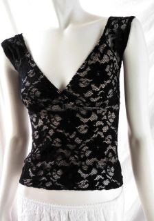 Poetry Black Lace Sexy Stretch Cropped Belly Shirt Blouse Top Sz S