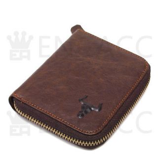   Vintage Brown Leather Zip Around Bifold Zipper Billfold Wallet PURSE