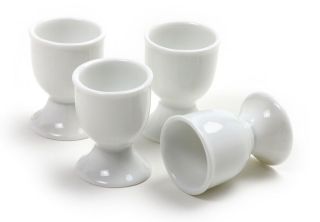 NEW SOFT BOILED EGG CUP WHITE PORCELAIN SET OF 4 CUPS FACTORY SECONDS 