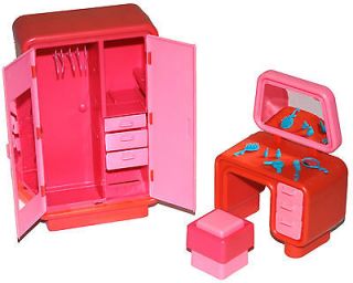 Vintage Barbie Doll Dream House Pink Bedroom Wardrobe & Vanity 