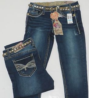 NWT Sz 17 Wallflower Skinny Jeans w/ Animal Print & Rhinestone Belt 