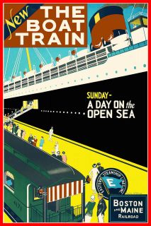   TRAIN BOSTON AND MAINE Vintage METAL Wall Plaque Travel Poster Advert